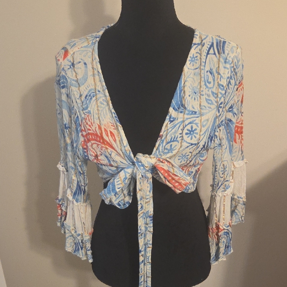 Source Unknown Blue and Red Patterned Poncho - Picture 2 of 3